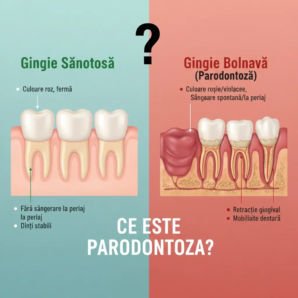 Comparație între gingie sănătoasă și gingie cu parodontoză